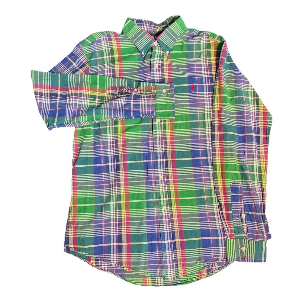 Ralph Lauren Made In India Vintage Custom Fit Plaid Button Down Shirt L - READ - Picture 2 of 8